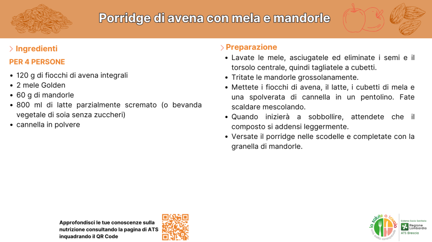 Porridge di avena con mele e mandorle