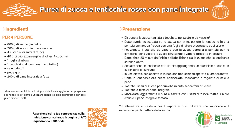 Purea di zucca e lenticchie rosse con pane integrale
