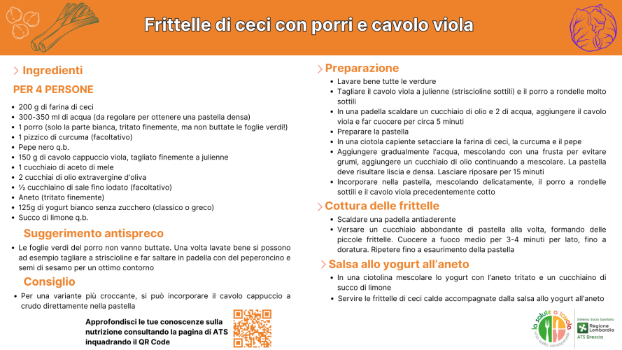 Frittelle di ceci con porri e cavolo viola